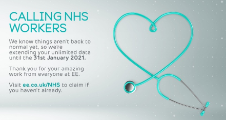 EE将其为NHS员工提供的无限数据服务扩展到2021年