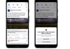 Facebook测试提示阻止人们分享他们尚未阅读的文章