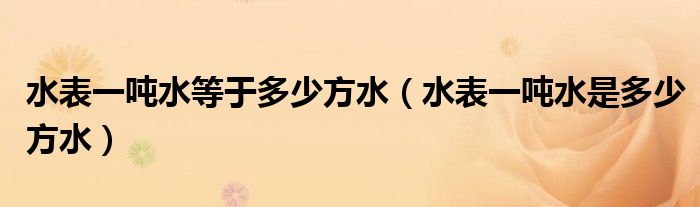水表一吨水等于多少方水（水表一吨水是多少方水）