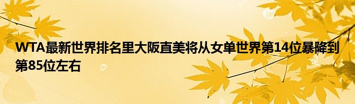 WTA最新世界排名里大阪直美将从女单世界第14位暴降到第85位左右