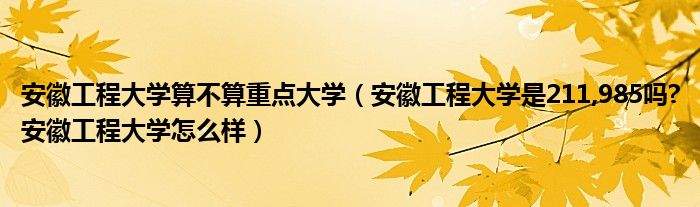 安徽工程大学算不算重点大学（安徽工程大学是211,985吗?安徽工程大学怎么样）