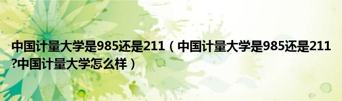 中国计量大学是985还是211（中国计量大学是985还是211?中国计量大学怎么样）