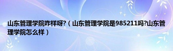 山东管理学院咋样呀?（山东管理学院是985211吗?山东管理学院怎么样）