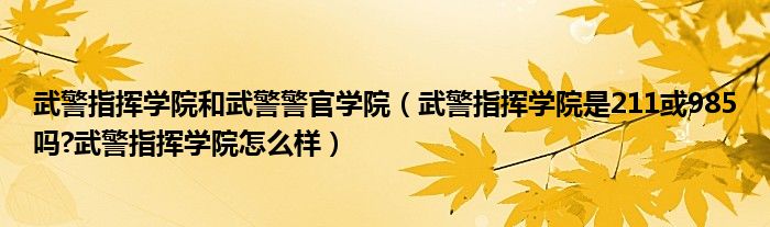 武警指挥学院和武警警官学院（武警指挥学院是211或985吗?武警指挥学院怎么样）