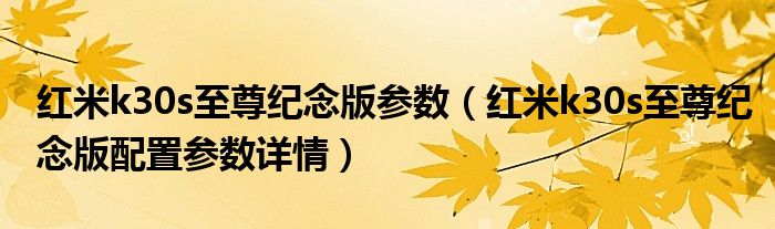 红米k30s至尊纪念版参数（红米k30s至尊纪念版配置参数详情）