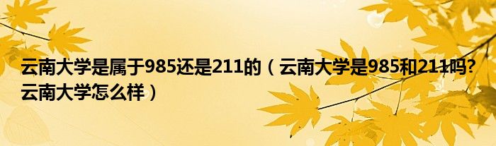 云南大学是属于985还是211的（云南大学是985和211吗?云南大学怎么样）