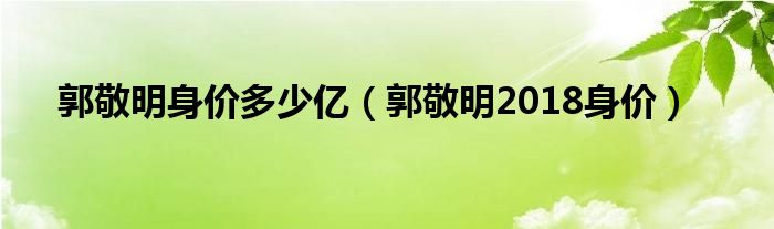 郭敬明身价多少亿（郭敬明2018身价）