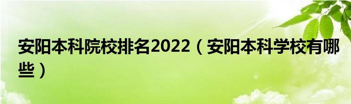 安阳本科院校排名2022（安阳本科学校有哪些）