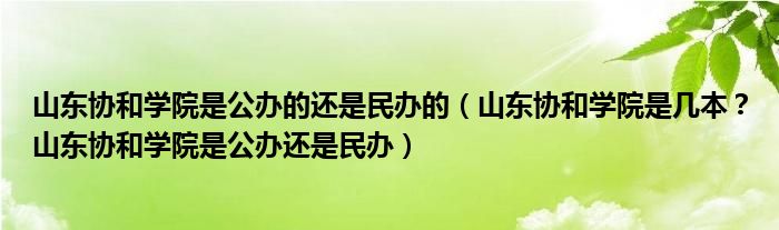 山东协和学院是公办的还是民办的（山东协和学院是几本？山东协和学院是公办还是民办）