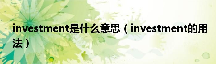 investment是什么意思（investment的用法）