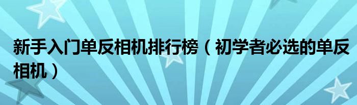 新手入门单反相机排行榜（初学者必选的单反相机）