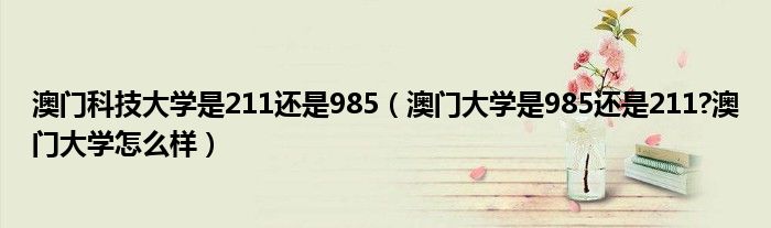 澳门科技大学是211还是985（澳门大学是985还是211?澳门大学怎么样）