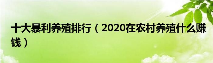 十大暴利养殖排行（2020在农村养殖什么赚钱）