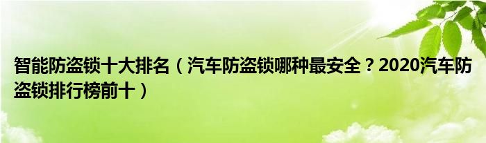 智能防盗锁十大排名（汽车防盗锁哪种最安全？2020汽车防盗锁排行榜前十）