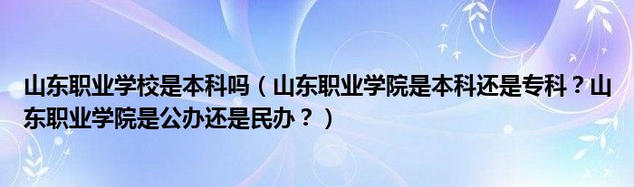 山东职业学校是本科吗（山东职业学院是本科还是专科？山东职业学院是公办还是民办？）