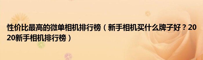 性价比最高的微单相机排行榜（新手相机买什么牌子好？2020新手相机排行榜）