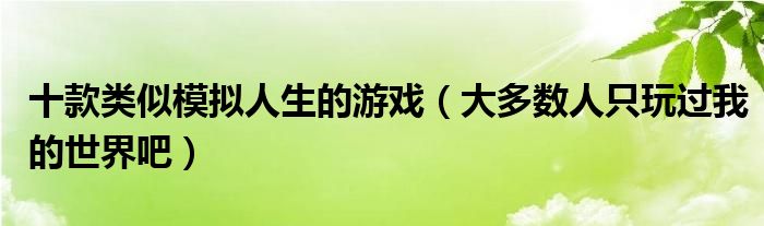 十款类似模拟人生的游戏（大多数人只玩过我的世界吧）