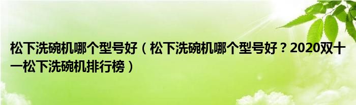 松下洗碗机哪个型号好（松下洗碗机哪个型号好？2020双十一松下洗碗机排行榜）