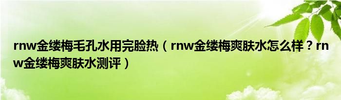 rnw金缕梅毛孔水用完脸热（rnw金缕梅爽肤水怎么样？rnw金缕梅爽肤水测评）