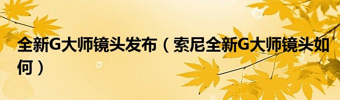 全新G大师镜头发布（索尼全新G大师镜头如何）