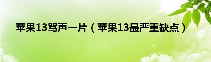 苹果13骂声一片（苹果13最严重缺点）