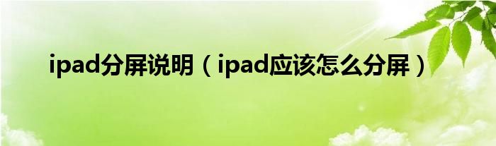 ipad分屏说明（ipad应该怎么分屏）