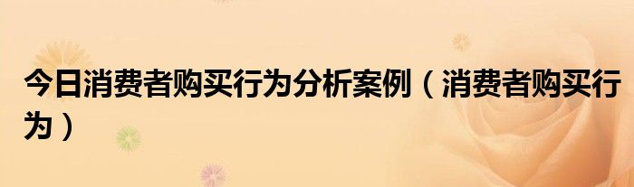 今日消费者购买行为分析案例（消费者购买行为）