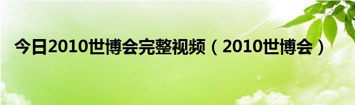 今日2010世博会完整视频（2010世博会）