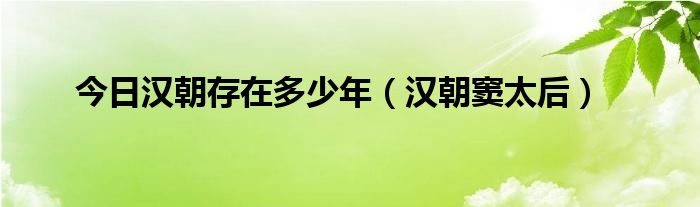 今日汉朝存在多少年（汉朝窦太后）