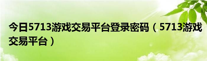 今日5713游戏交易平台登录密码（5713游戏交易平台）