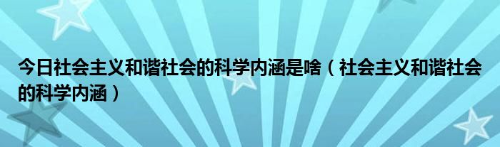 今日社会主义和谐社会的科学内涵是啥（社会主义和谐社会的科学内涵）