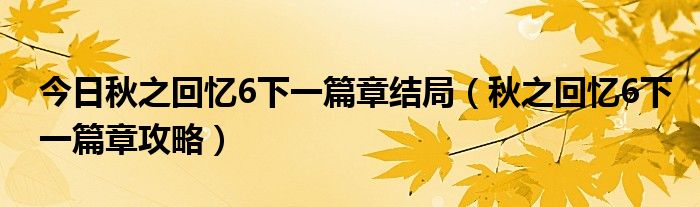 今日秋之回忆6下一篇章结局（秋之回忆6下一篇章攻略）