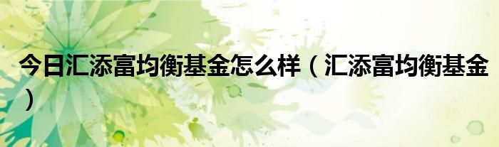 今日汇添富均衡基金怎么样（汇添富均衡基金）