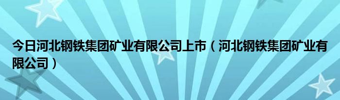 今日河北钢铁集团矿业有限公司上市（河北钢铁集团矿业有限公司）