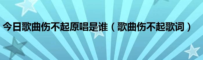 今日歌曲伤不起原唱是谁（歌曲伤不起歌词）