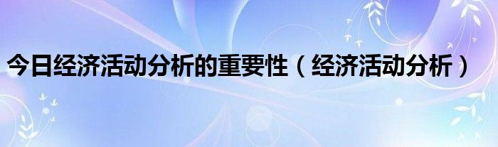 今日经济活动分析的重要性（经济活动分析）