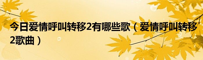 今日爱情呼叫转移2有哪些歌（爱情呼叫转移2歌曲）