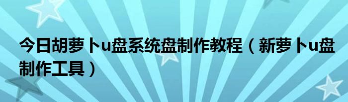 今日胡萝卜u盘系统盘制作教程（新萝卜u盘制作工具）