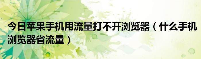 今日苹果手机用流量打不开浏览器（什么手机浏览器省流量）