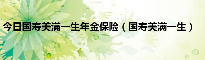 今日国寿美满一生年金保险（国寿美满一生）