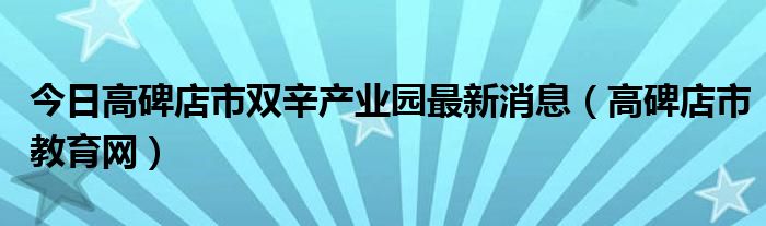 今日高碑店市双辛产业园最新消息（高碑店市教育网）