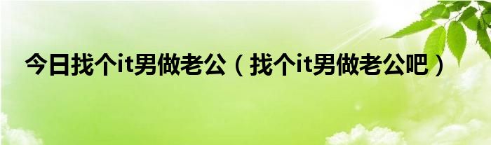 今日找个it男做老公（找个it男做老公吧）