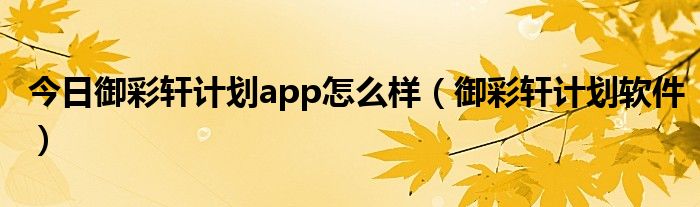 今日御彩轩计划app怎么样（御彩轩计划软件）