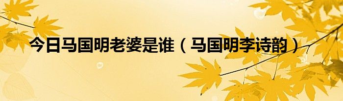 今日马国明老婆是谁（马国明李诗韵）