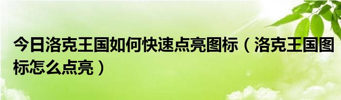 今日洛克王国如何快速点亮图标（洛克王国图标怎么点亮）