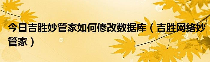 今日吉胜妙管家如何修改数据库（吉胜网络妙管家）