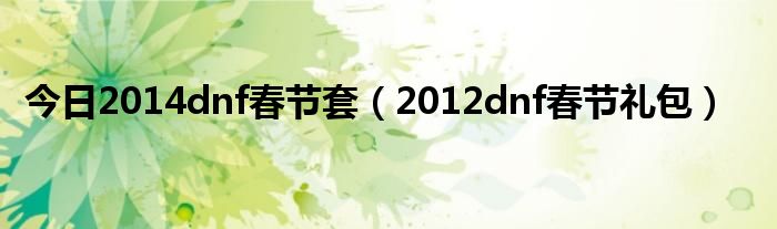 今日2014dnf春节套（2012dnf春节礼包）