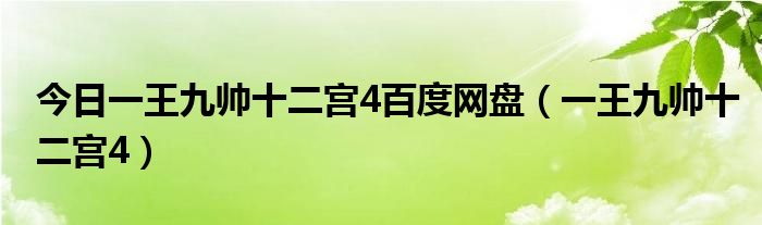 今日一王九帅十二宫4百度网盘（一王九帅十二宫4）