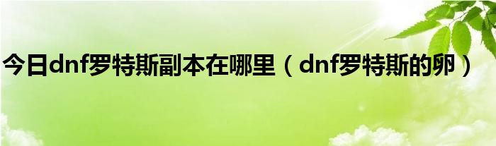 今日dnf罗特斯副本在哪里（dnf罗特斯的卵）