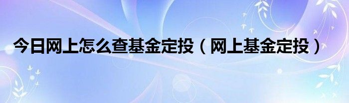 今日网上怎么查基金定投（网上基金定投）